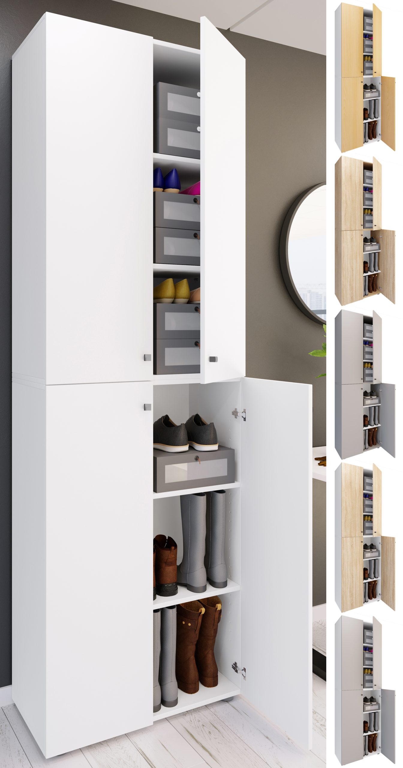 VCM XL Holz Großer Schuhschrank Schuhregal Groß Stiefel Dielenmöbel Lona 6 Fächer Drehtüren