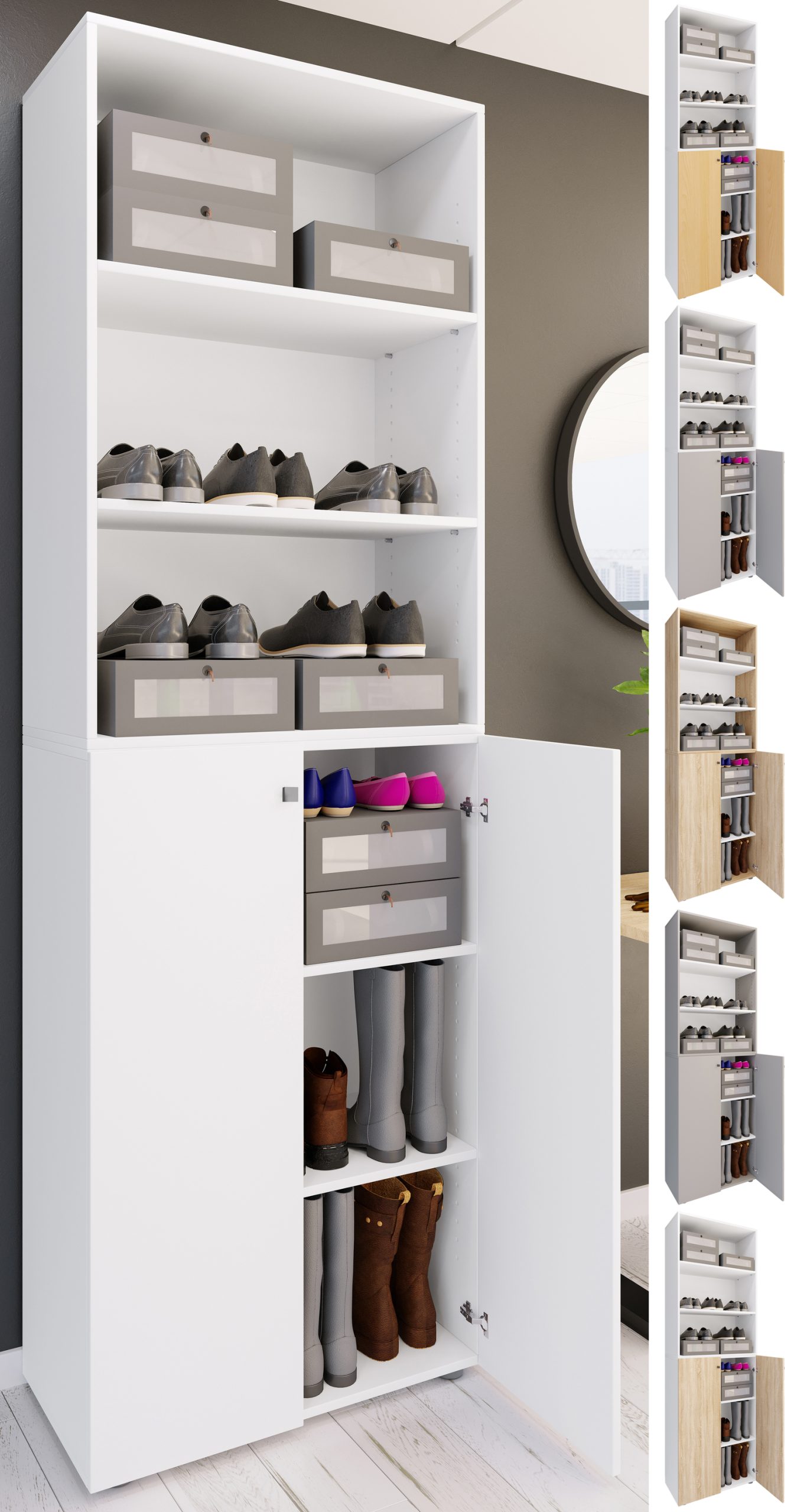 VCM XL Holz Großer Schuhschrank Schuhregal Groß Stiefel Dielenmöbel Lona 6 Fächer