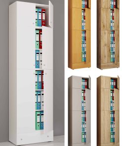 VCM XXL Büroschrank mit 5 Fächern mit Aufsatz und Schublade   moderner Aktenschrank mit Drehtüren   Maße ca. H. 240 x B. 70 x T. 39 cm – Lona 5-Fach