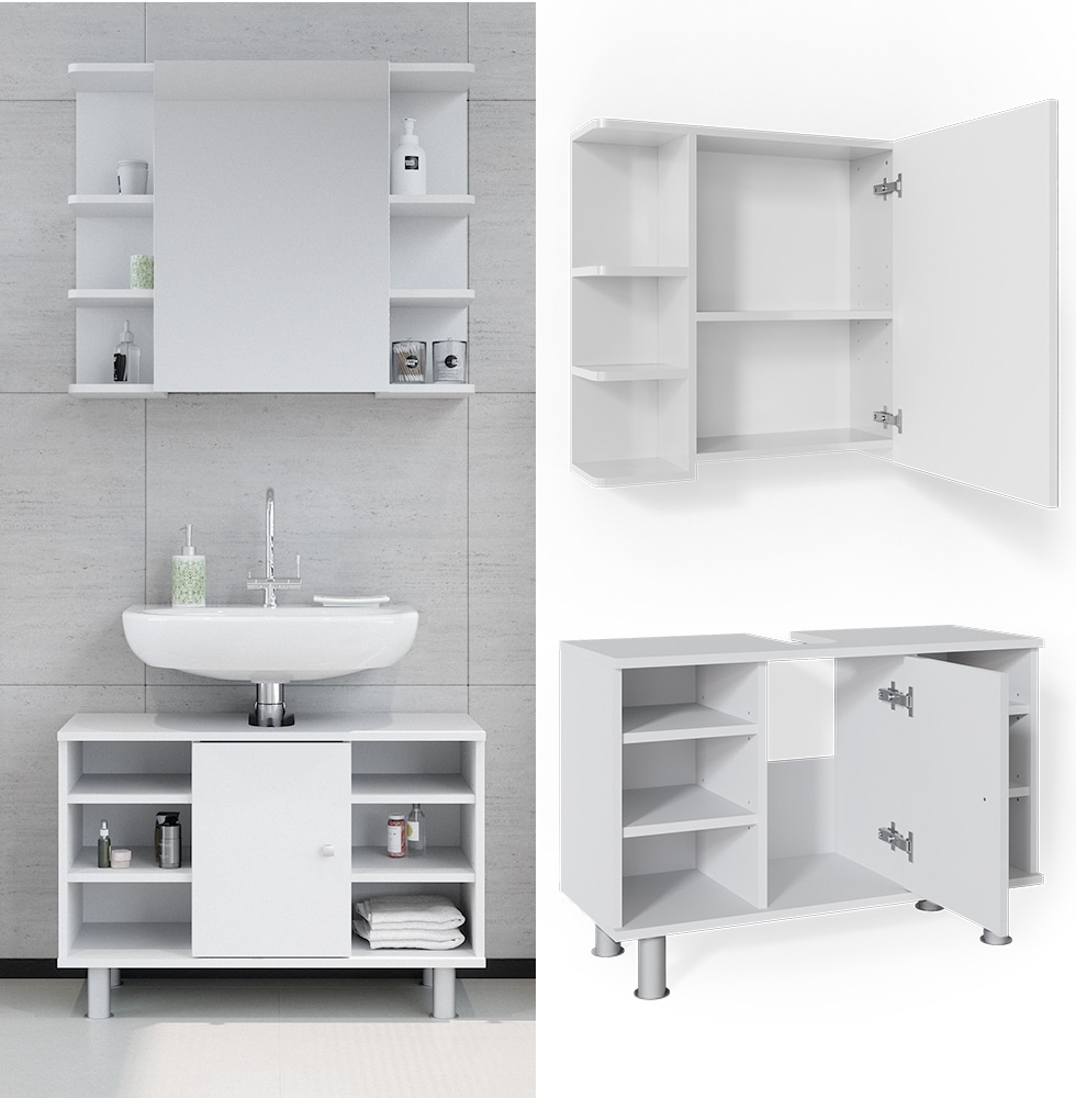 Vicco Badmöbel Set Badezimmer Möbel Fynn Spiegelschrank Waschbeckenunterschrank