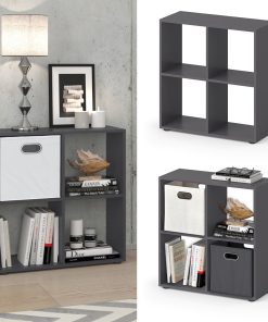 Vicco Raumteiler Standregal Bücherregal 4 Fächer Tetra Grau Hochregal CD-Regal