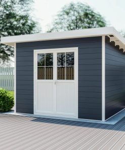 Vorbestellung: WPC-Gartenhaus M mit Flachdach anthrazit/weiß FSC100%   Verfügbar ab 15.07.2025