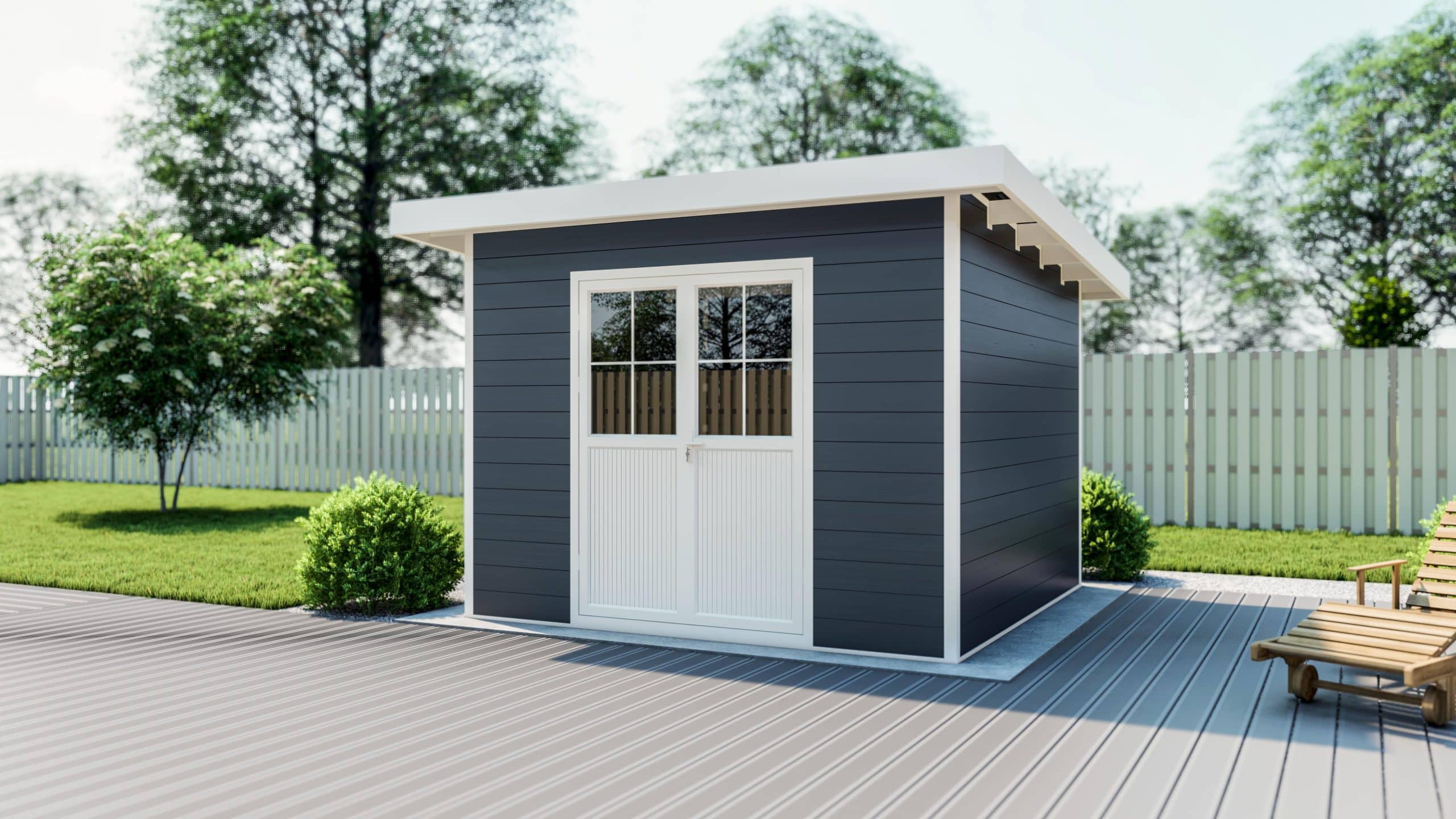 Vorbestellung: WPC-Gartenhaus M mit Flachdach anthrazit/weiß FSC100%   Verfügbar ab 15.07.2025