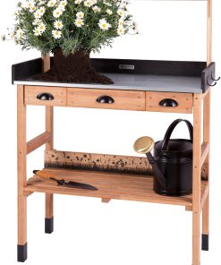WONDERMAKE® Premium Pflanztisch aus Kirschbaum Holz mit Schubladen wetterfest