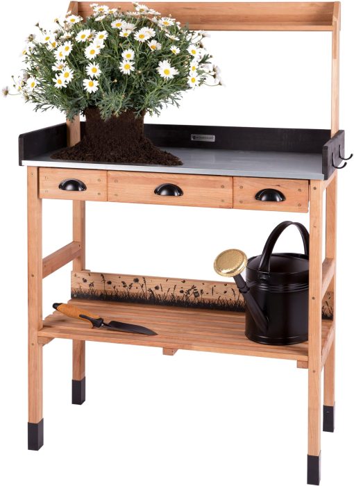 WONDERMAKE® Premium Pflanztisch aus Kirschbaum Holz mit Schubladen wetterfest