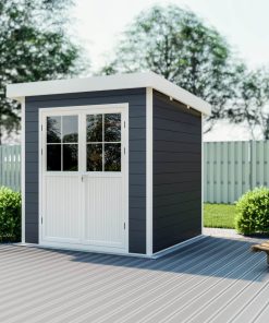 WPC-Gartenhaus S mit Flachdach anthrazit/weiß FSC100%