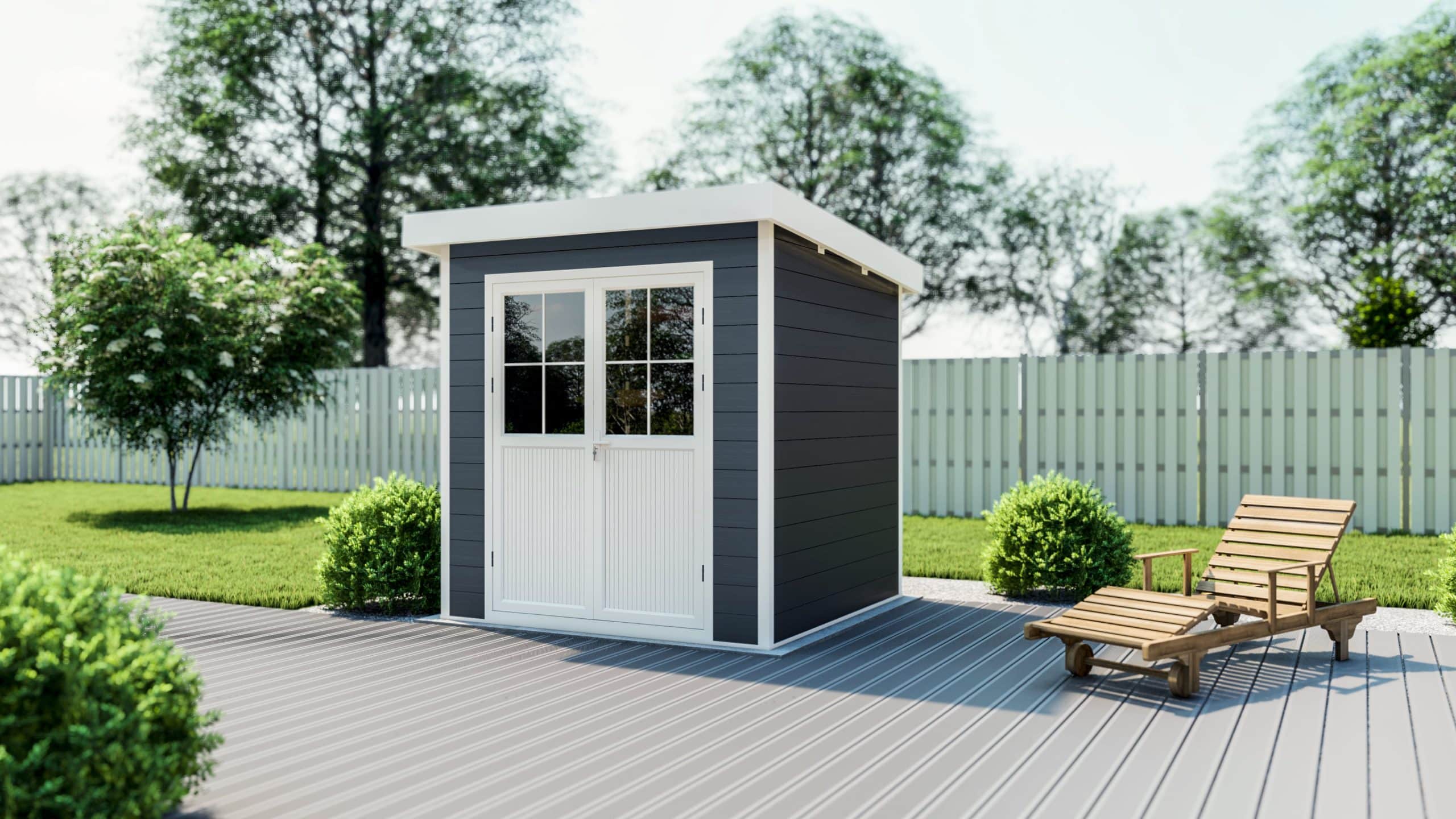 WPC-Gartenhaus S mit Flachdach anthrazit/weiß FSC100%