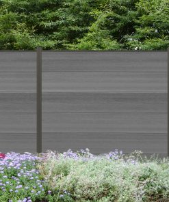 WPC Sichtschutzzaun Cora Line 5 x Zaunfeld grau und 6 x Alu-Pfosten anthrazit zum Einbetonieren