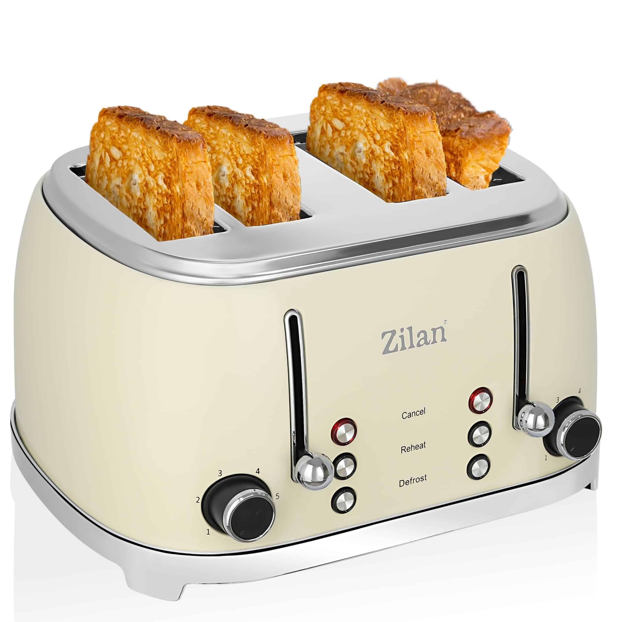 Zilan 4 Scheiben Retro Toaster 6 Bräunungsstufen 1500 Watt