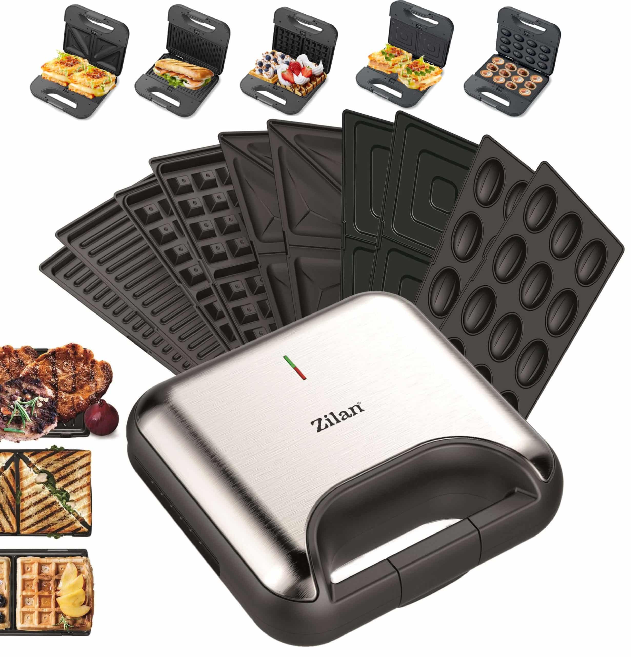 Zilan 5in1 Sandwichmaker Kontaktgrill Waffeleisen Zaubernuss 800W