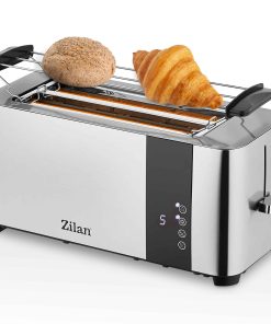 Zilan Edelstahl Langschlitz Toaster mit Brötchenaufsatz und Krümelschublade 1400 W