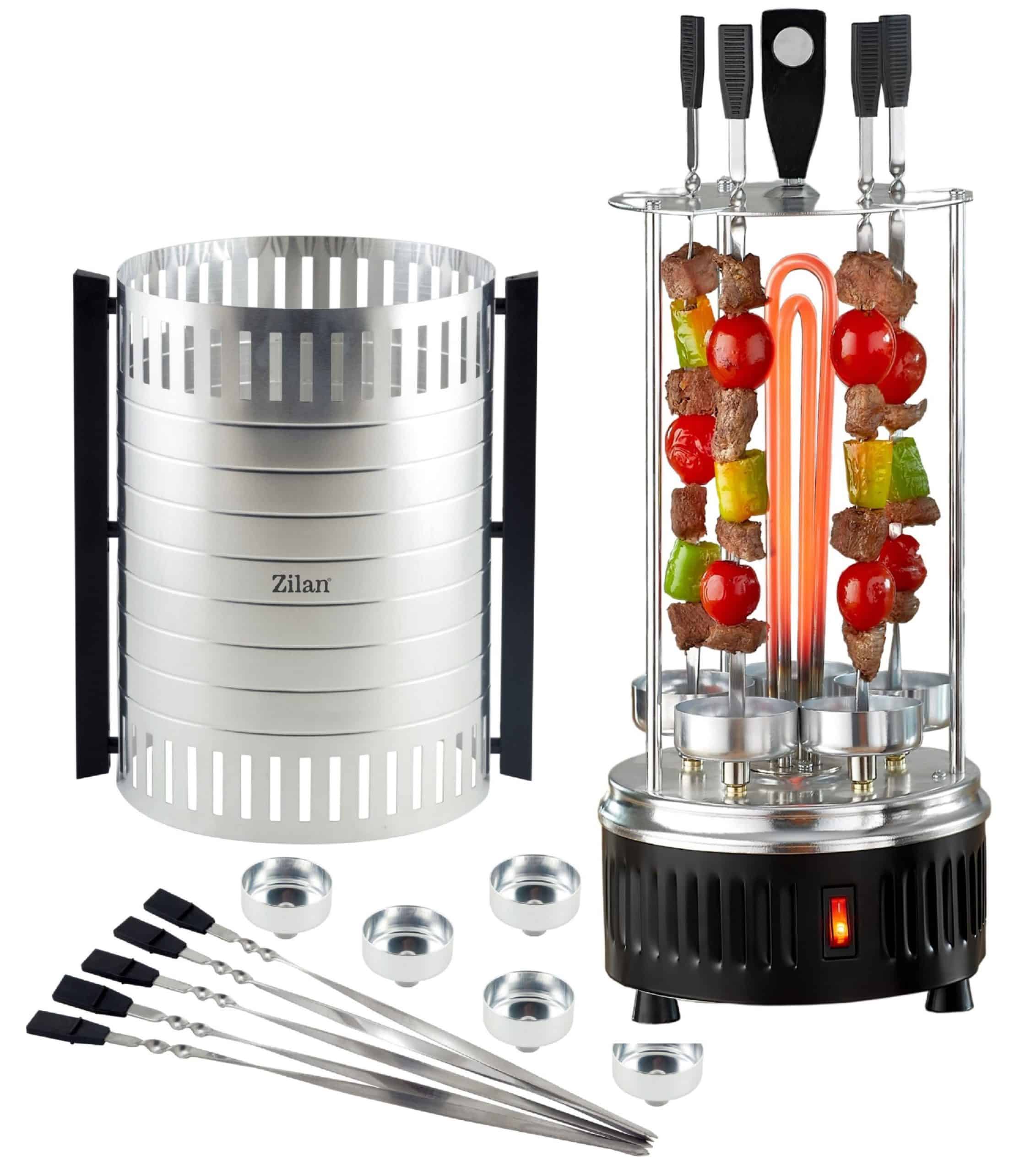 Zilan Kebap Maker Schaschlikspieß Schaschlik Grill mit Fettauffangschale 5 Spieße