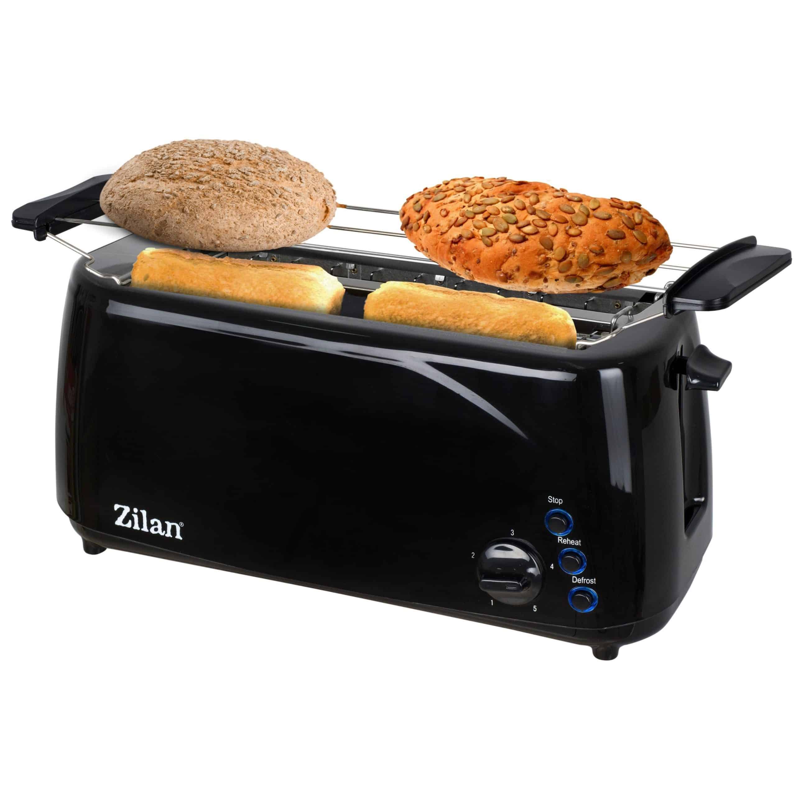 Zilan Langschlitz Toaster 4 Scheiben 1400W Brötchenaufsatz schwarz