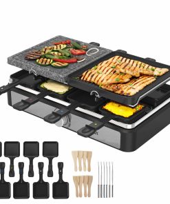 Zilan Raclette Grill für 8 Personen mit kombinierter Grillfläche Naturgrillstein und Grillplatte 1400W