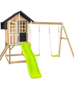 Zwerkules Spielhaus Holli 3   inkl. Rutsche & Doppelschaukel    370x352x224cm