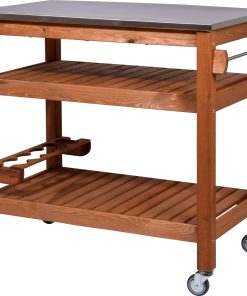 dobar Beistellwagen aus Holz mit Edelstahlplatte