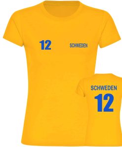 multifanshop Damen T-Shirt - Schweden - Trikot Nummer 12 - Druck blau - Frauen