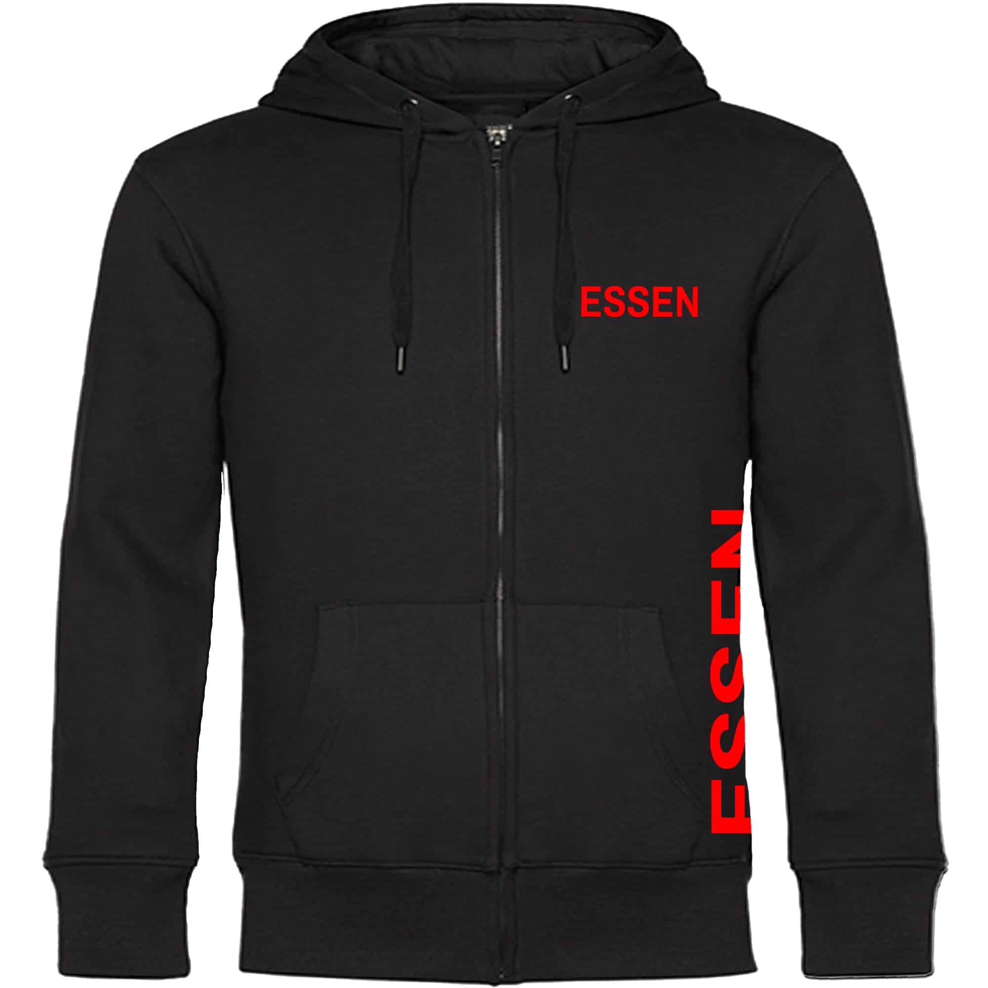multifanshop Kapuzen Sweatshirt Jacke - Essen - Brust & Seite - Druck rot - Sweat