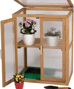 needs&wants® Mini Gewächshaus Treibhaus klein winterfest aus Holz für Balkon Garten Indoor