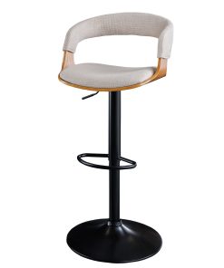riess-ambiente Barhocker MANHATTAN - Retro beige Strukturstoff Massivholz mit Lehne drehbar höhenverstellbar