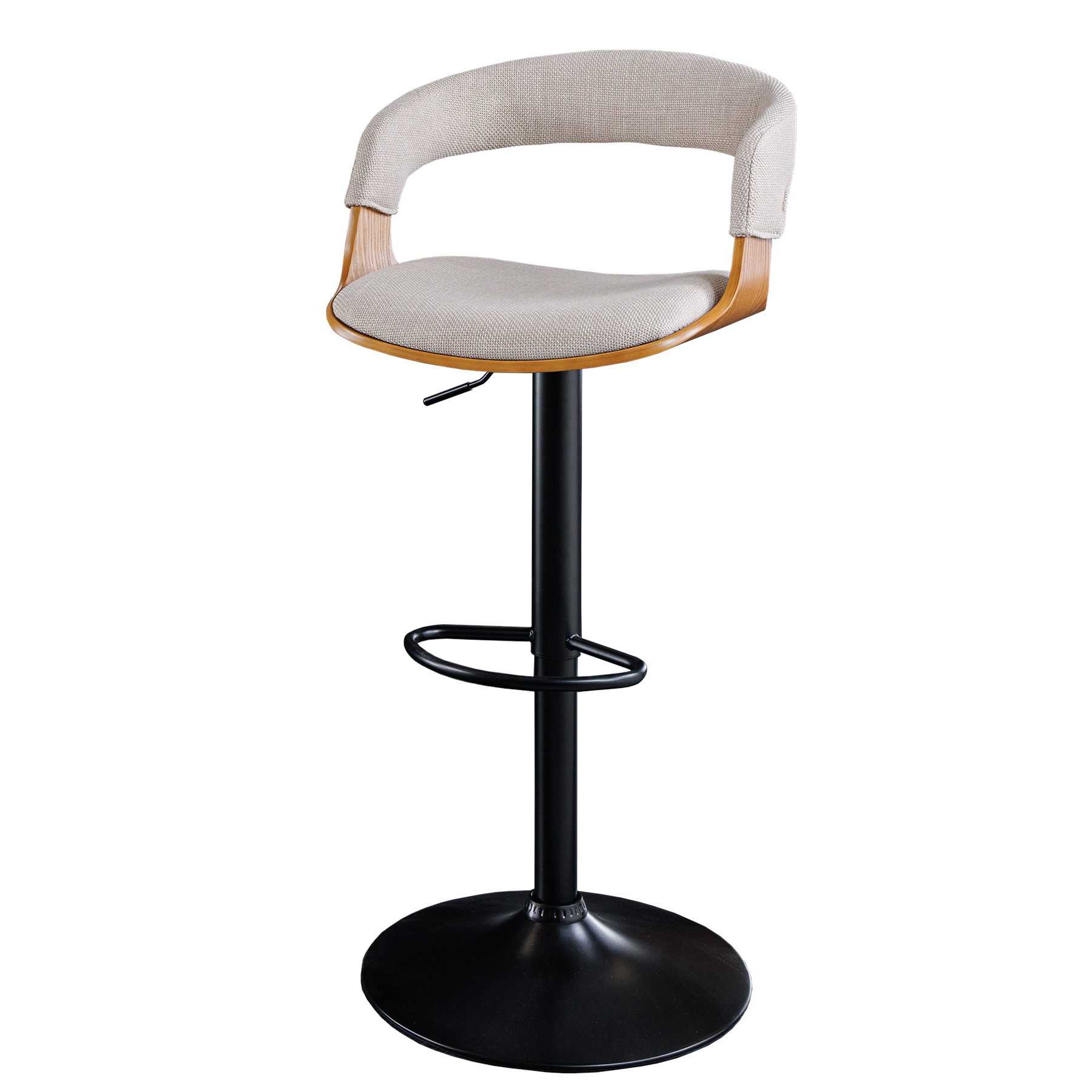 riess-ambiente Barhocker MANHATTAN - Retro beige Strukturstoff Massivholz mit Lehne drehbar höhenverstellbar